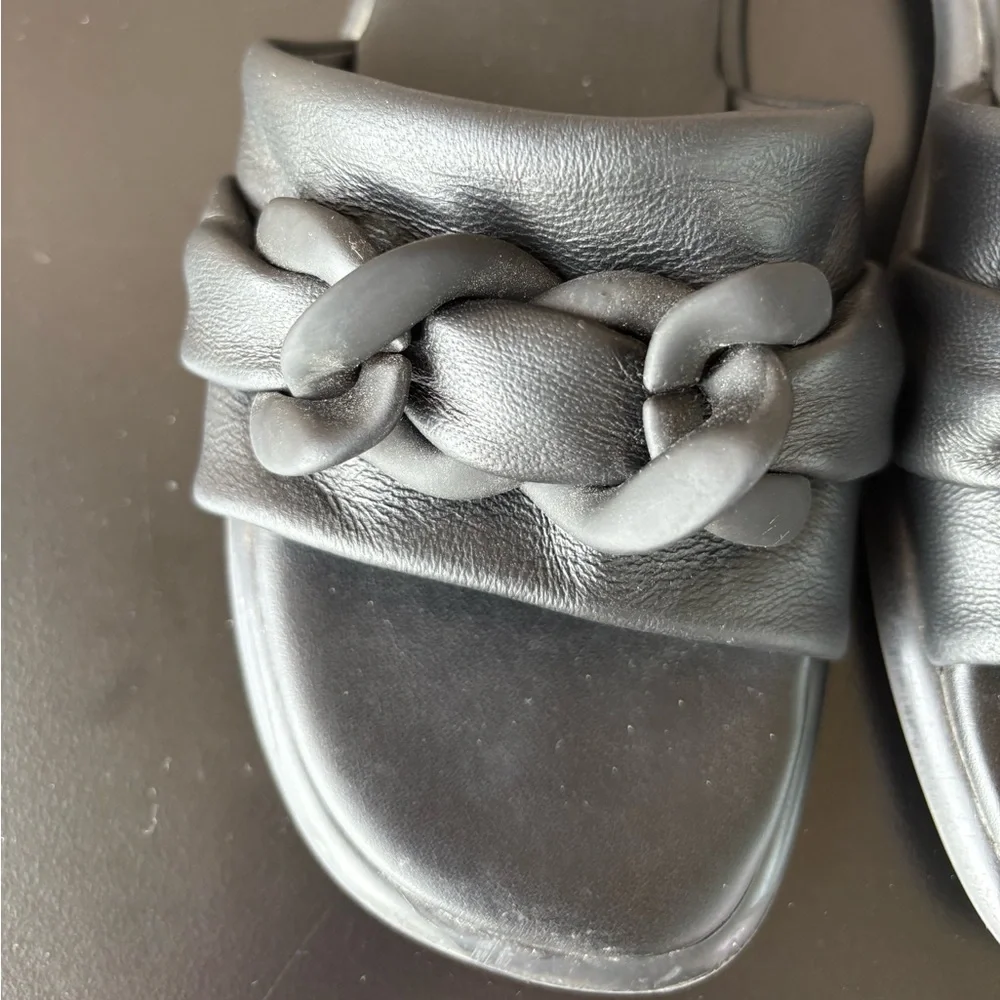 Seychelles Tulum Black Chain Leather Slide Sandals Shoes Size 9.5 - Picture 5 of 13